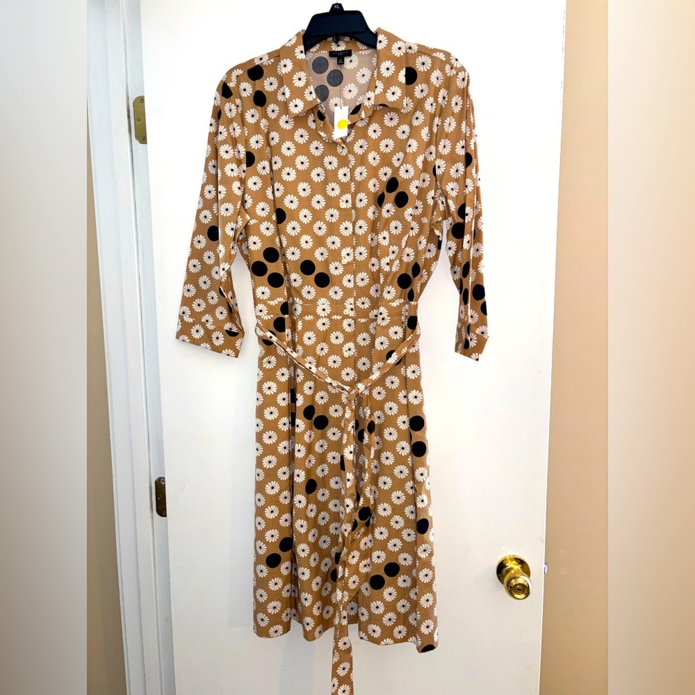 NWT Talbots Floral Tan Dress. Sz. 16P